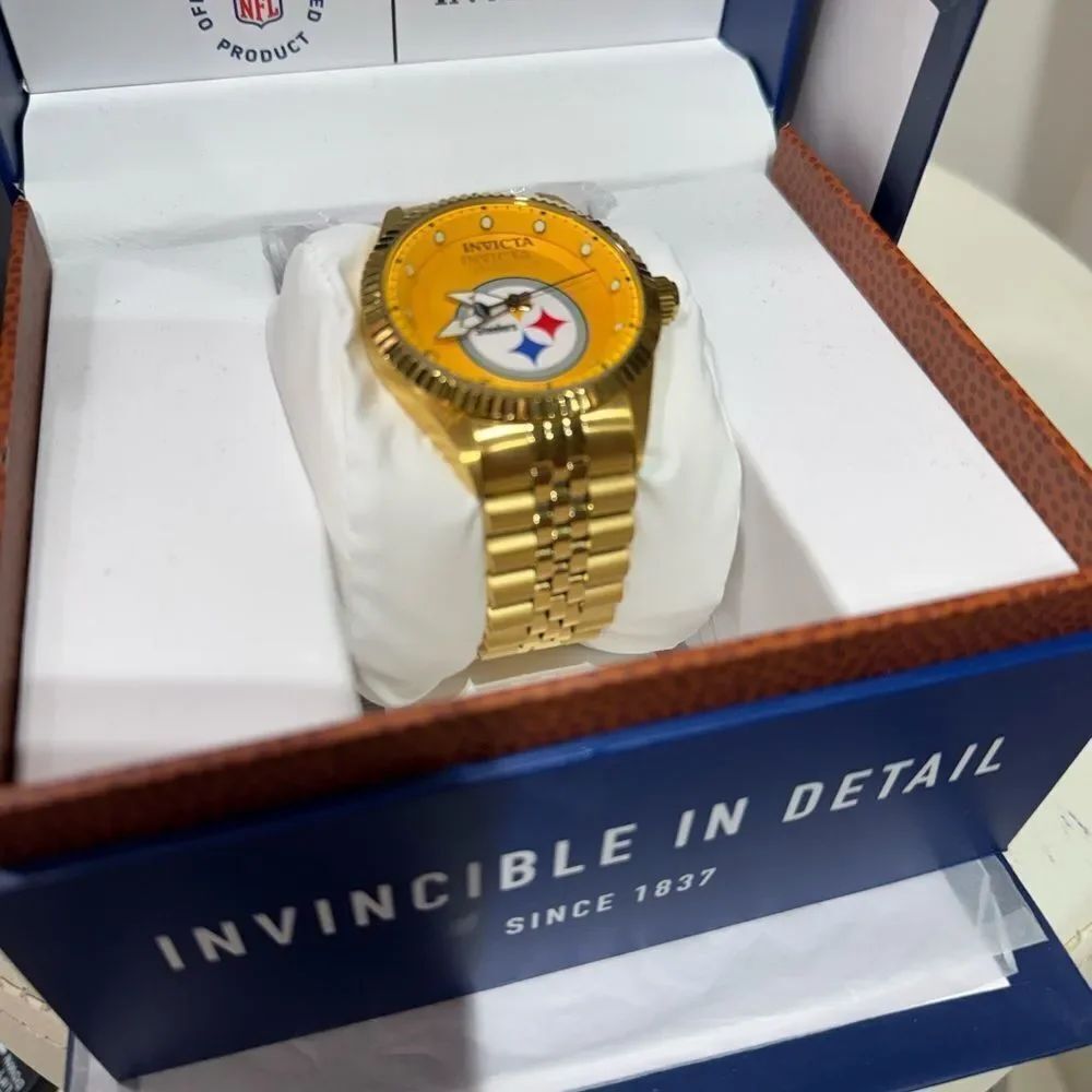 Invicta Steelers Gold Watch with Colorful Emblem